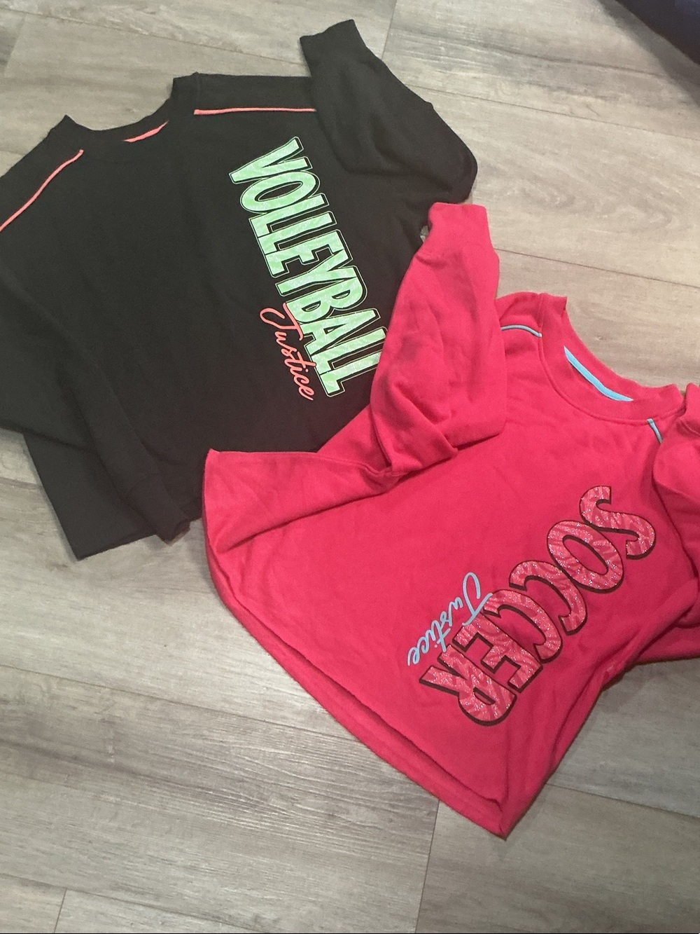 Justice Black & Hot Pink Long Sleeve 'Volleyball' and 'Soccer' Graphic Tees